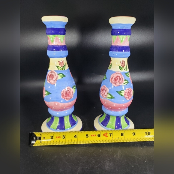Pair of Bella Casa Multicolor Ceramic Candlestick Candle holders - Picture 8 of 8